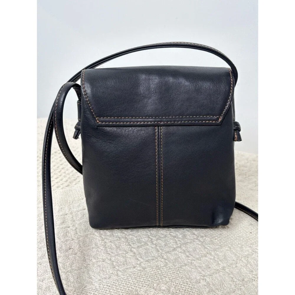 90s Vintage Liz Claiborne Leather Co Dark Gray Pocket Bag Flap Crossbody Purse